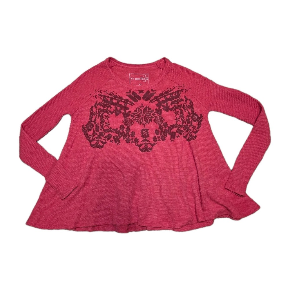 We The Free XS Waffle Knit‎ Dolman Long Sleeve Graphic Thermal Top
